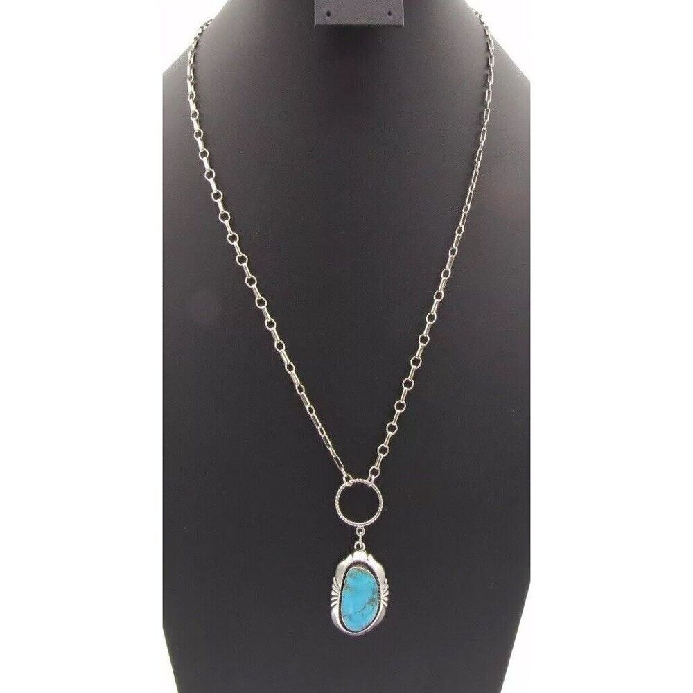 Chaco Canyon Turquoise Sterling Silver R.B.925  Designer Gregg P. necklace 25 in